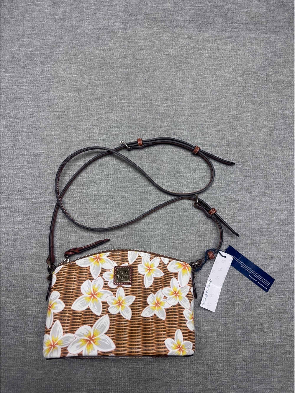 Dooney & Bourke Plumeria Janine Crossbody Wicker Floral Brown White